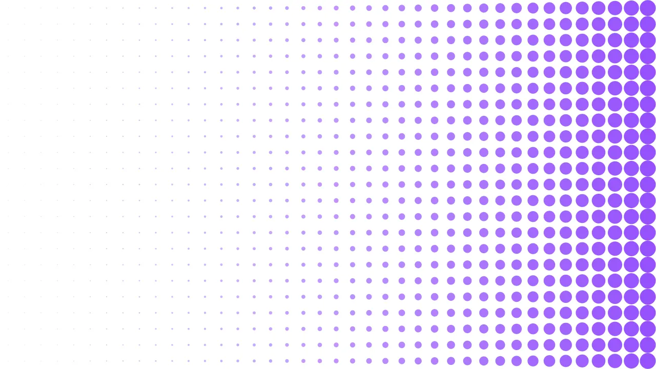 Patrón halftone de puntos en púrpura Arbytru que se densifica de izquierda a derecha, evocando información que se acumula sin convertirse en una decisión